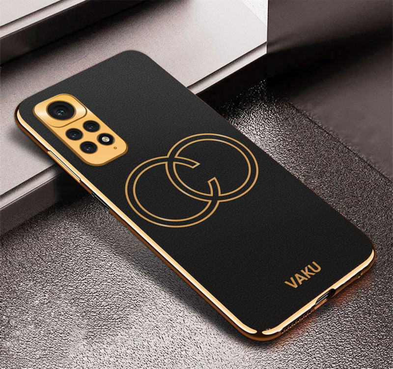 Vaku ® Xiaomi Redmi Note 11s Skylar Leather Pattern Gold Electroplated Soft TPU Back Cover