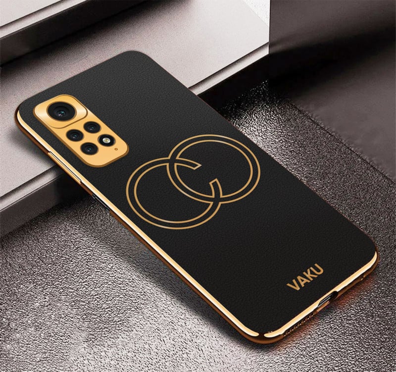 Vaku ® Xiaomi Redmi Note 11 Skylar Leather Pattern Gold Electroplated Soft TPU Back Cover