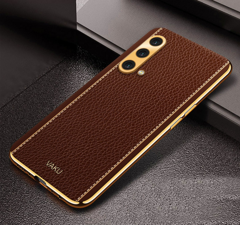 Vaku ® OnePlus Nord CE Luxemberg Series Leather Stitched Gold Electroplated Soft TPU Back Cover