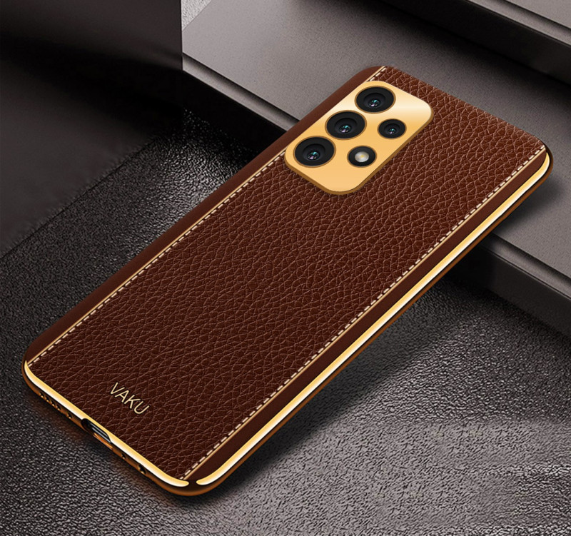 Vaku ® Samsung Galaxy A33 5G Luxemberg Leather Stitched Gold Electroplated Soft TPU Back Cover
