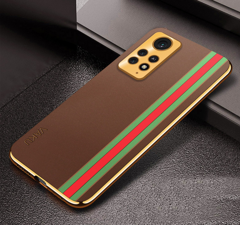Vaku ® Xiaomi Redmi Note 11 Pro Plus Felix Line Leather Pattern Gold Electroplated Soft TPU Back Cover Case