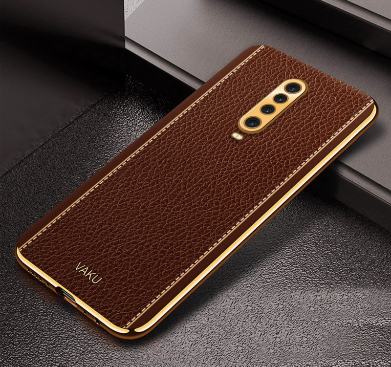 Vaku ® Xiaomi Poco X2 Luxemberg Series Leather Stitched Gold Electroplated Soft TPU Back Cover
