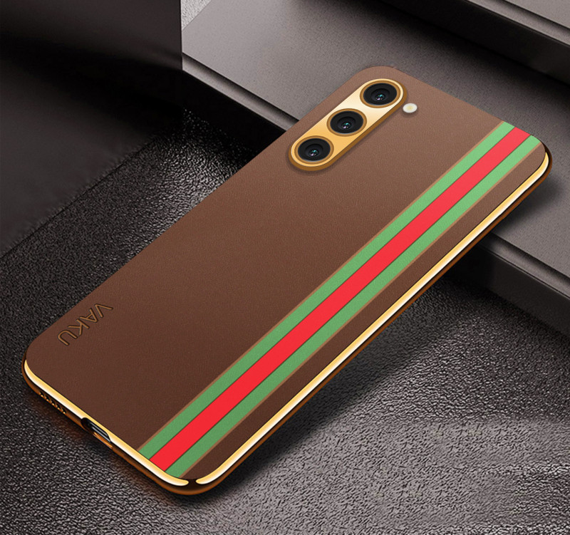Vaku ® Samsung Galaxy S23 Plus Felix Line Leather Stitched Gold Electroplated Soft TPU Back Cover Case
