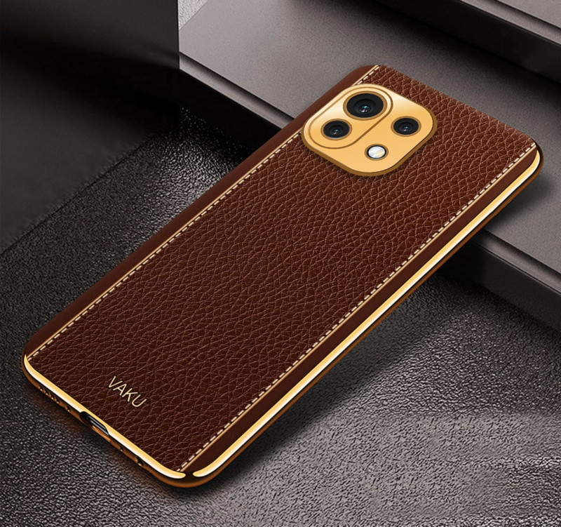 Vaku ® Xiaomi Mi 11 Lite Luxemberg Series Leather Stitched Gold Electroplated Soft TPU Back Cover