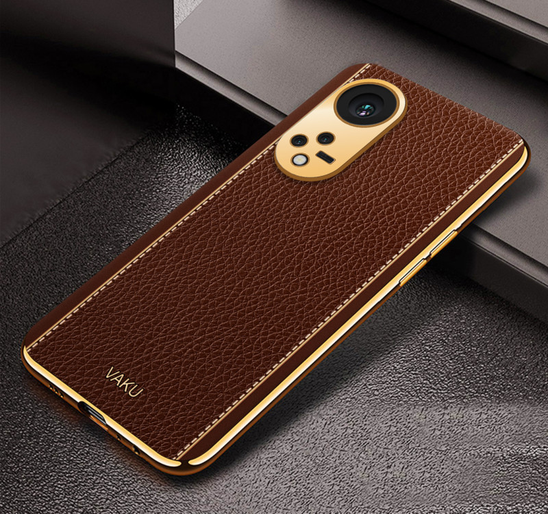 Vaku ® Oppo Reno8T 5G Luxemberg Series Leather Stitched Gold Electroplated Soft TPU Back Cover