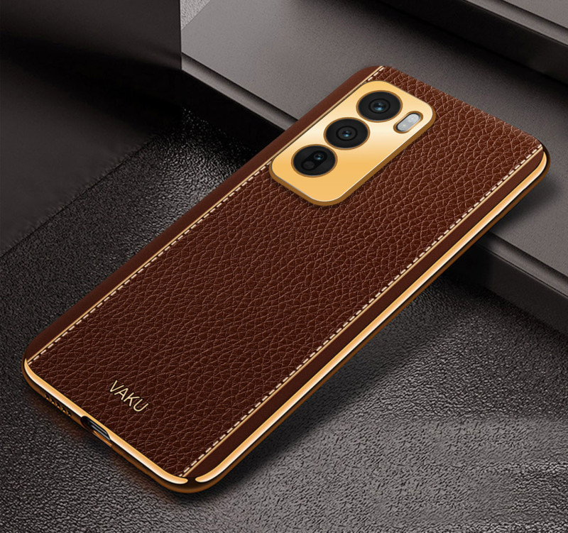 Vaku ® Oppo Reno12 5G Luxemberg Leather Pattern Gold Electroplated Soft TPU Back Cover