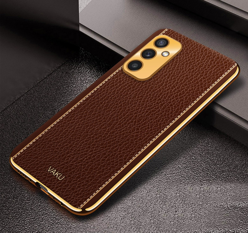 Vaku ® Samsung Galaxy M52 5G Luxemberg Series Leather Stitched Gold Electroplated Soft TPU Back Cover
