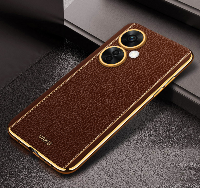 Vaku ® OnePlus Nord CE 3 Lite 5G Luxemberg Series Leather Stitched Gold Electroplated Soft TPU Back Cover