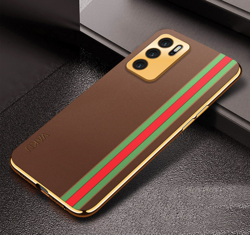 Vaku ® Oppo A16 Felix Line Leather Stitched Gold Electroplated Soft TPU Back Cover Case