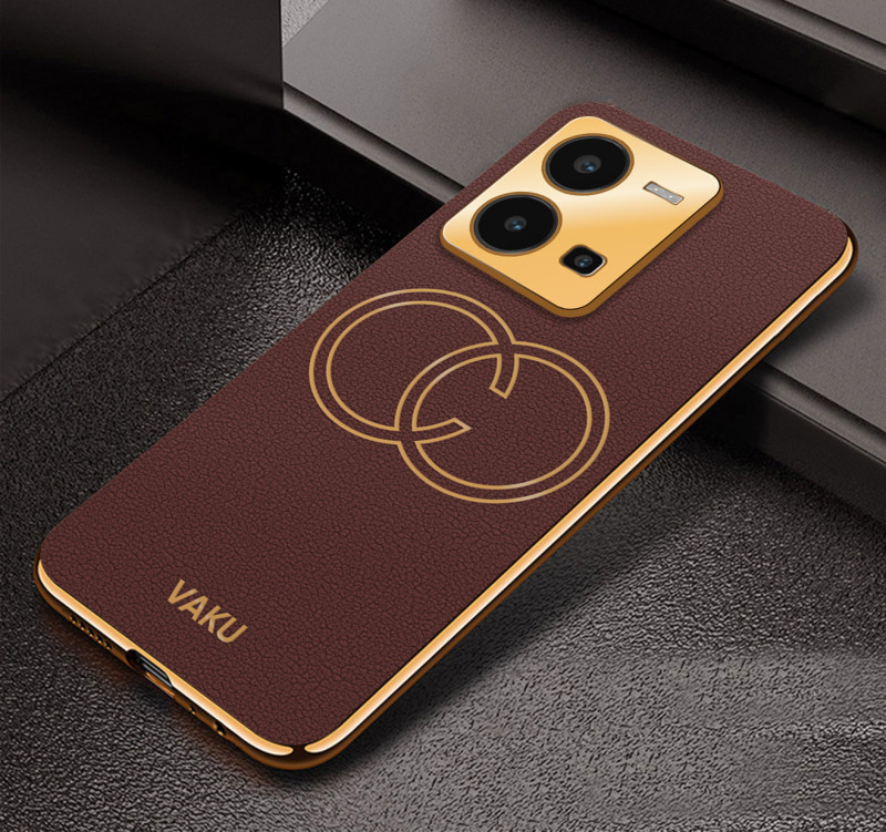 Vaku ® Vivo Y35 4G Skylar Leather Pattern Gold Electroplated Soft TPU Back Cover