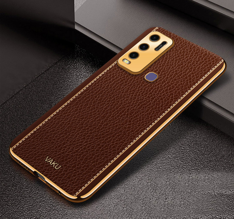 Vaku ® Vivo Y30 Luxemberg Leather Pattern Gold Electroplated Soft TPU Back Cover