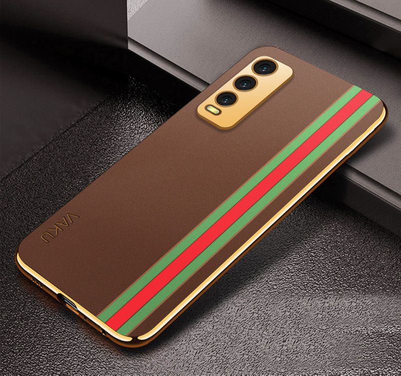 Vaku ® Vivo Y20 Felix Line Leather Pattern Gold Electroplated Soft TPU Back Cover Case