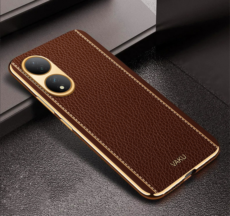 Vaku ® Vivo Y100A 5G Luxemberg Leather Pattern Gold Electroplated Soft TPU Back Cover