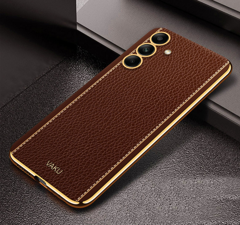 Vaku ® Samsung Galaxy A35 5G Luxemberg Leather Pattern Gold Electroplated Soft TPU Back Cover