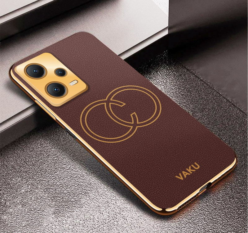 Vaku ® Xiaomi Redmi Note 12 Pro Skylar Leather Pattern Gold Electroplated Soft TPU Back Cover