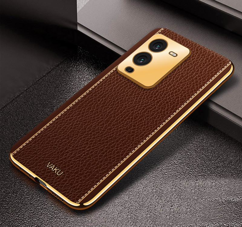 Vaku ® Vivo V25 Pro Luxemberg Leather Pattern Gold Electroplated Soft TPU Back Cover