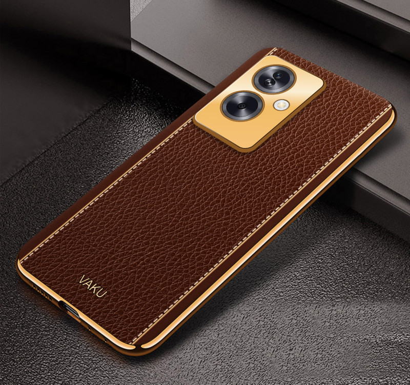 Vaku ® Oppo A79 5G Luxemberg Leather Pattern Gold Electroplated Soft TPU Back Cover