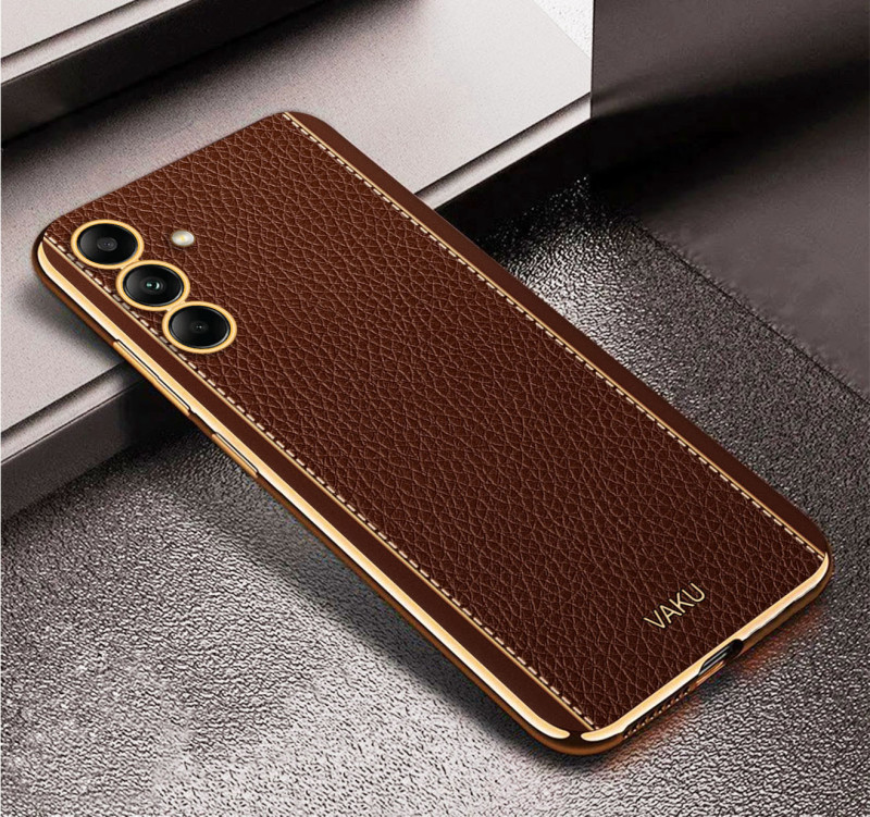 Vaku ® Samsung Galaxy A24 4G Luxemberg Leather Pattern Gold Electroplated Soft TPU Back Cover