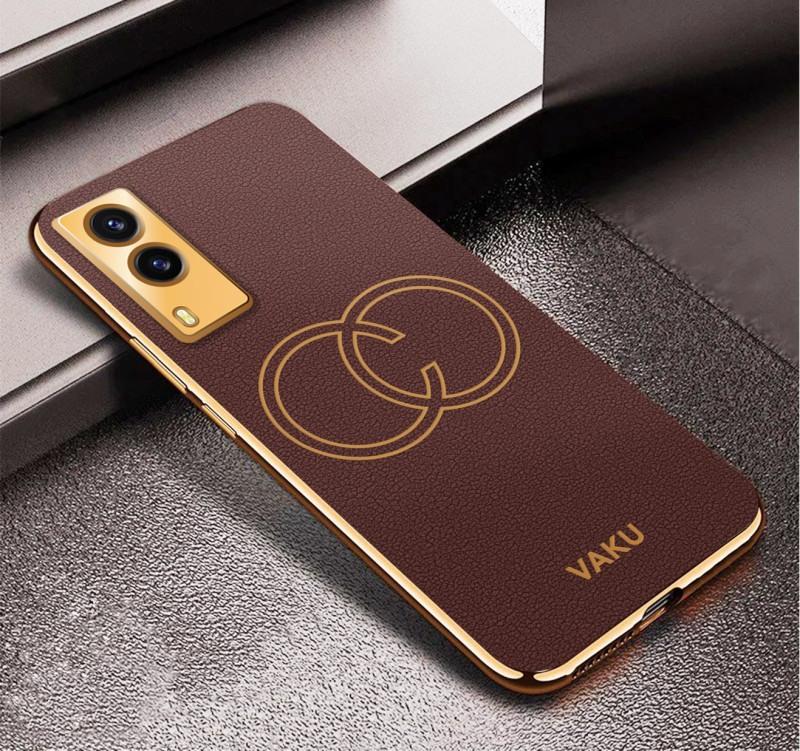 Vaku ® Vivo V21e 5G Skylar Leather Finish Gold Electroplated Soft TPU Back Cover