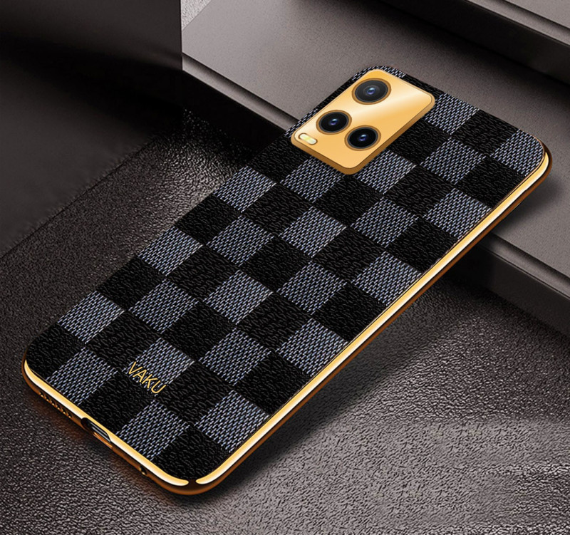 Vaku ® Vivo Y33s Cheron Leather Electroplated Soft TPU Back Cover