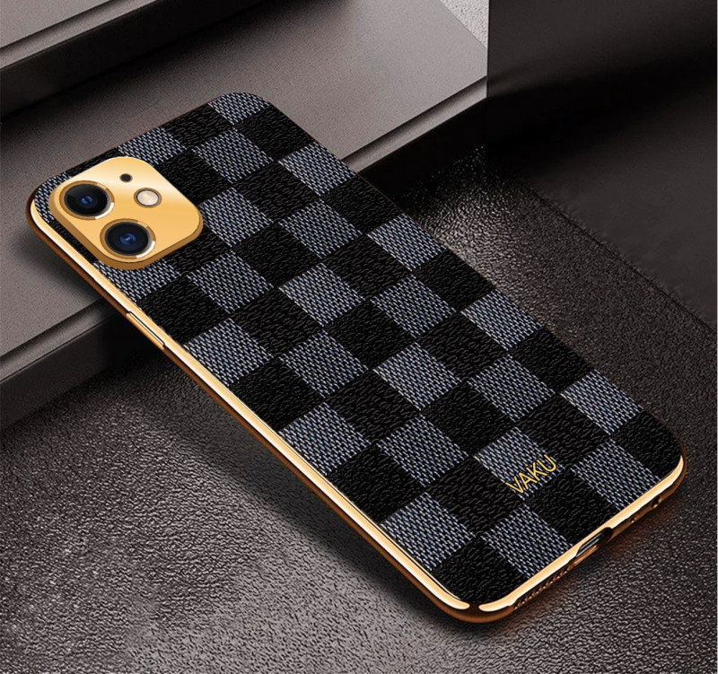 Vaku ® Apple iPhone 12 Cheron Leather Electroplated Soft TPU Back Cover