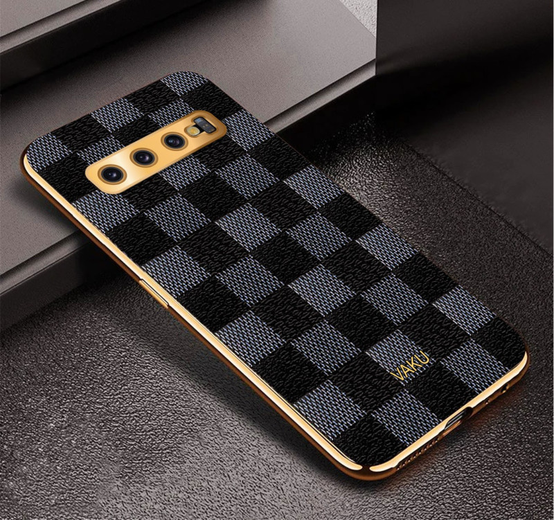 Vaku ® Samsung Galaxy S10 Plus Cheron Series Leather Stitched Gold Electroplated Soft TPU Back Cover