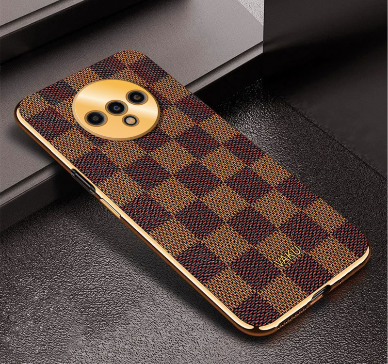 Vaku ® OnePlus 7T Cheron Series Leather Stitched Gold Electroplated Soft TPU Back Cover