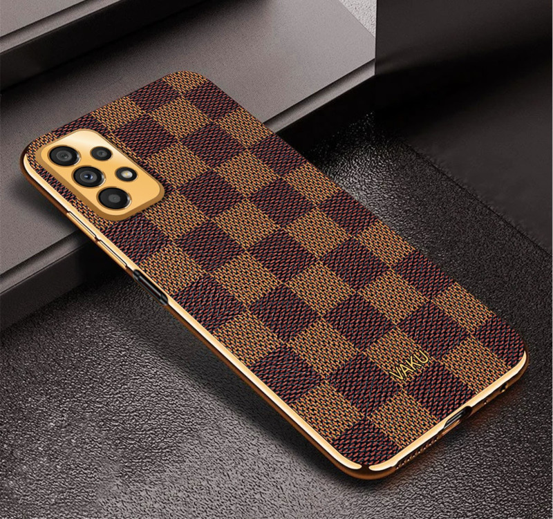 Vaku ® Samsung Galaxy A23 Cheron Series Leather Stitched Gold Electroplated Soft TPU Back Cover