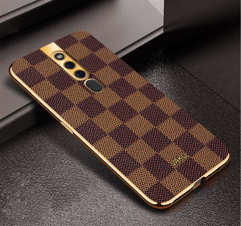 Vaku ® Oppo F11 Pro Cheron Series Leather Stitched Gold Electroplated Soft TPU Back Cover