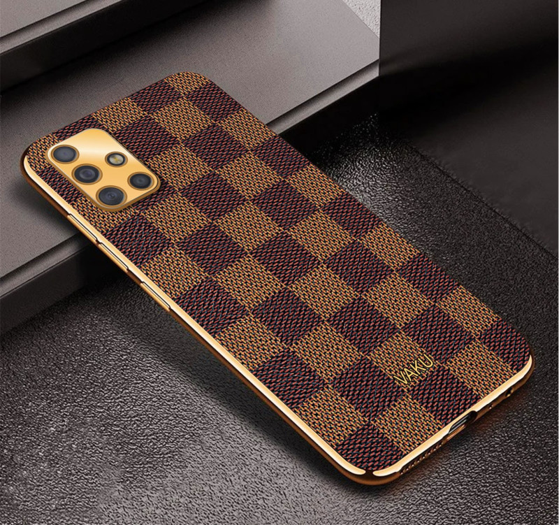 Vaku ® Samsung Galaxy A51 Cheron Series Leather Stitched Gold Electroplated Soft TPU Back Cover