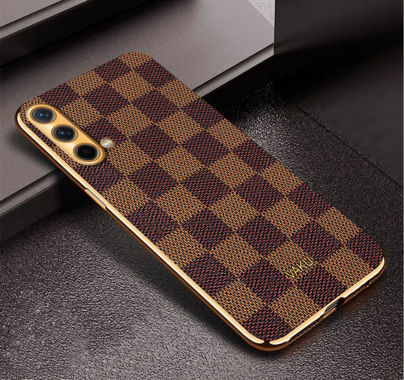 Vaku ® OnePlus Nord CE Cheron Series Leather Stitched Gold Electroplated Soft TPU Back Cover