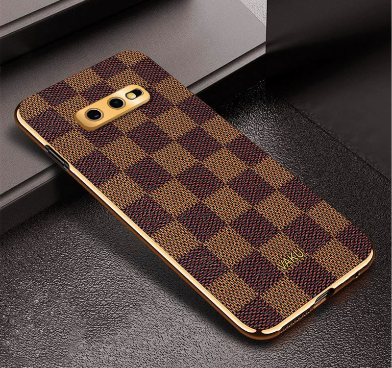 Vaku ® Samsung Galaxy S10e Cheron Series Leather Stitched Gold Electroplated Soft TPU Back Cover