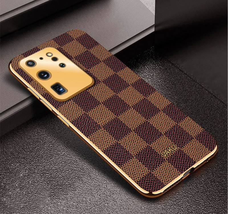 Vaku ® Samsung Galaxy S20 Ultra Cheron Series Leather Stitched Gold Electroplated Soft TPU Back Cover