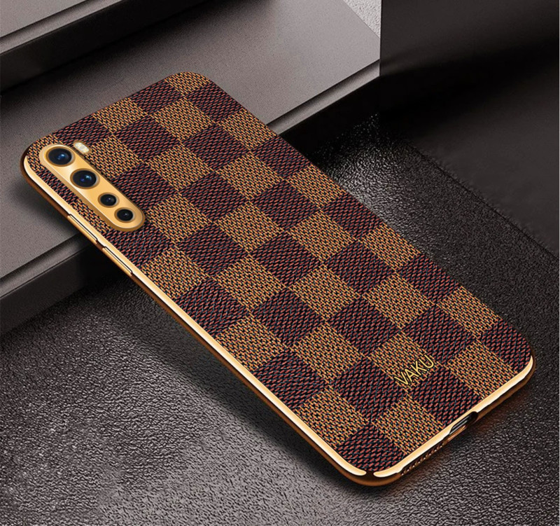 Vaku ® OnePlus Nord Cheron Series Leather Stitched Gold Electroplated Soft TPU Back Cover