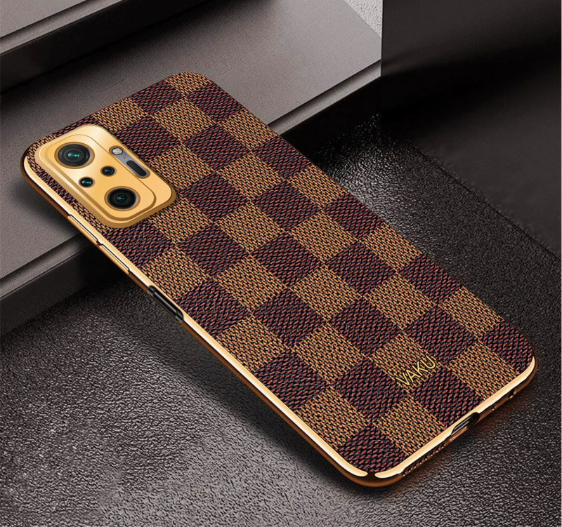 Vaku ® Redmi Note 10 Pro Max Cheron Series Leather Stitched Gold Electroplated Soft TPU Back Cover