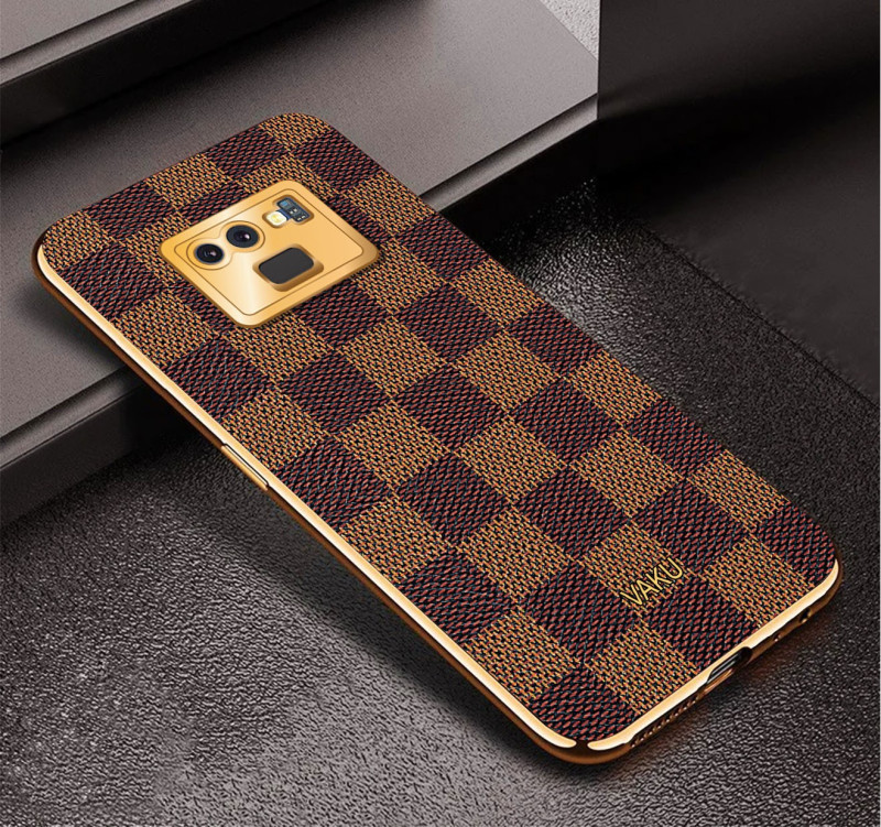 Vaku ® Samsung Galaxy Note 9 Cheron Series Leather Stitched Gold Electroplated Soft TPU Back Cover
