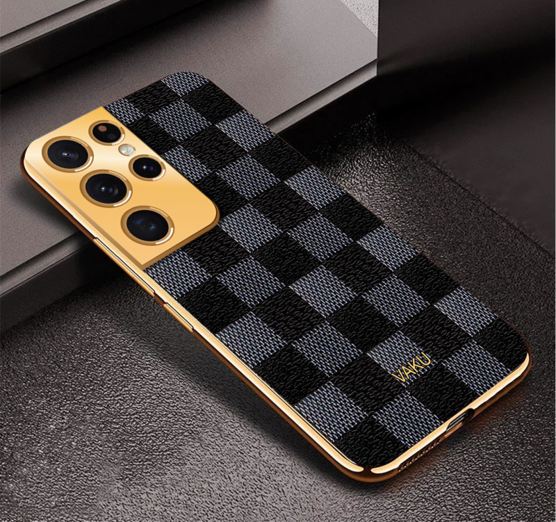 Vaku ® Samsung Galaxy S21 Ultra Cheron Leather Electroplated Soft TPU Back Cover