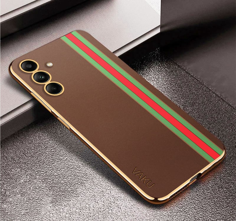 Vaku ® Samsung Galaxy A34 Felix Line Leather Stitched Gold Electroplated Soft TPU Back Cover Case