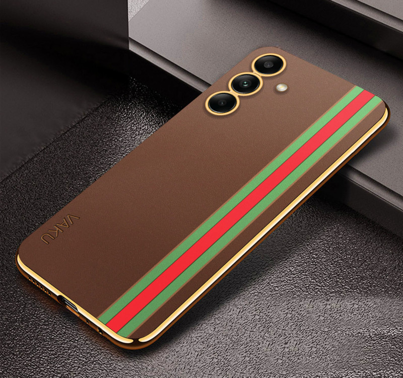 Vaku ® Samsung Galaxy S24 Felix Line Leather Pattern Gold Electroplated Soft TPU Back Cover