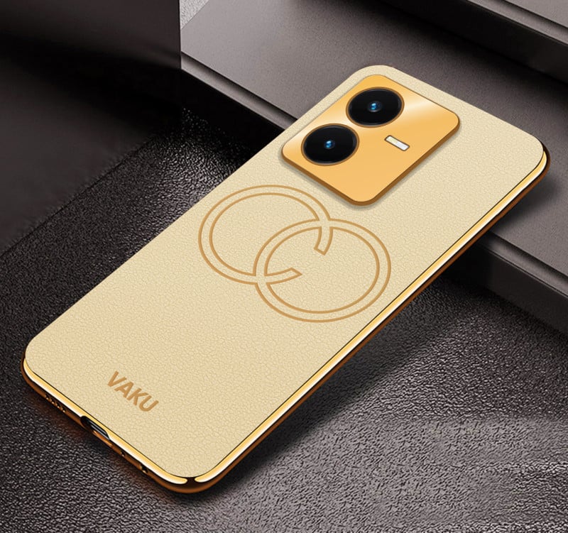 Vaku ® Vivo Y22 Skylar Leather Pattern Gold Electroplated Soft TPU Back Cover