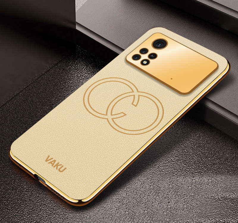 Vaku ® Xiaomi Poco M4 Pro Skylar Leather Pattern Gold Electroplated Soft TPU Back Cover