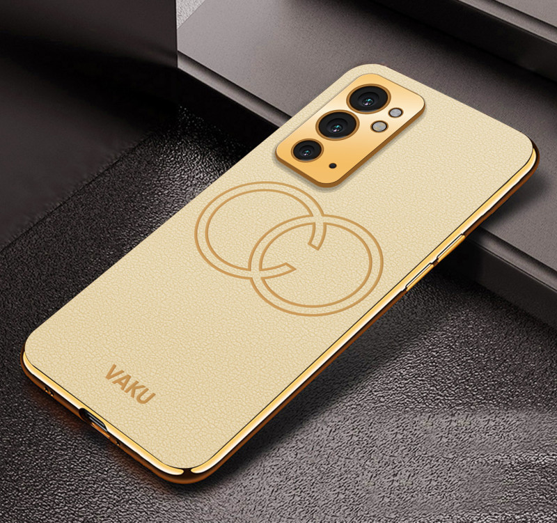 Vaku ® OnePlus 9RT Skylar Leather Pattern Gold Electroplated Soft TPU Back Cover