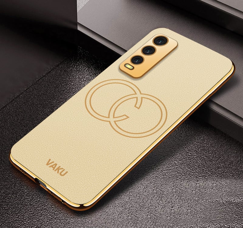 Vaku ® Vivo Y20 Skylar Leather Pattern Gold Electroplated Soft TPU Back Cover Case