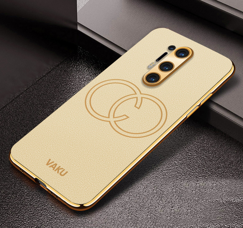 Vaku ® OnePlus 8 Pro Skylar Series Leather Stitched Gold Electroplated Soft TPU Back Cover