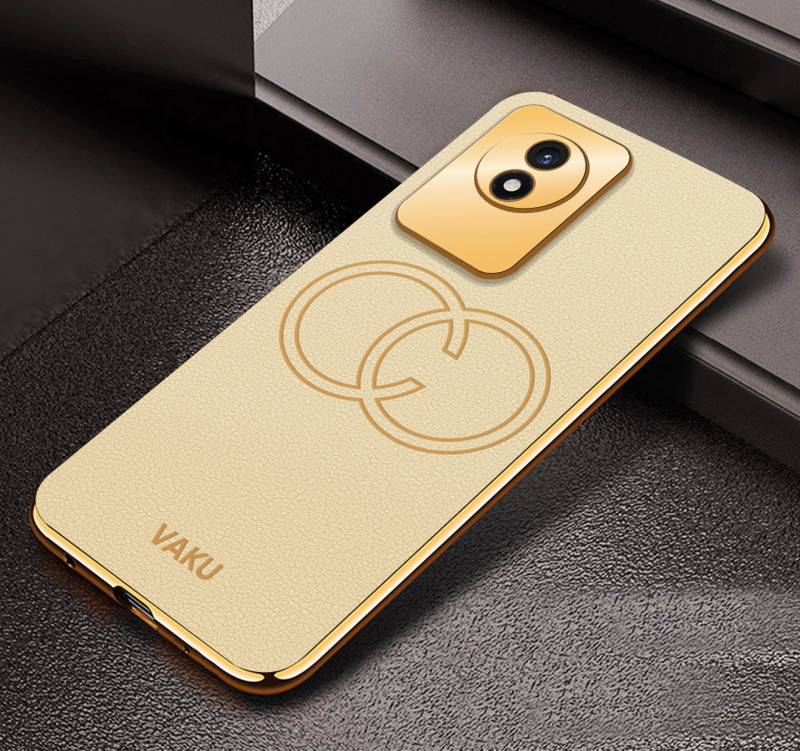 Vaku ® Vivo Y02 Skylar Leather Pattern Gold Electroplated Soft TPU Back Cover Case