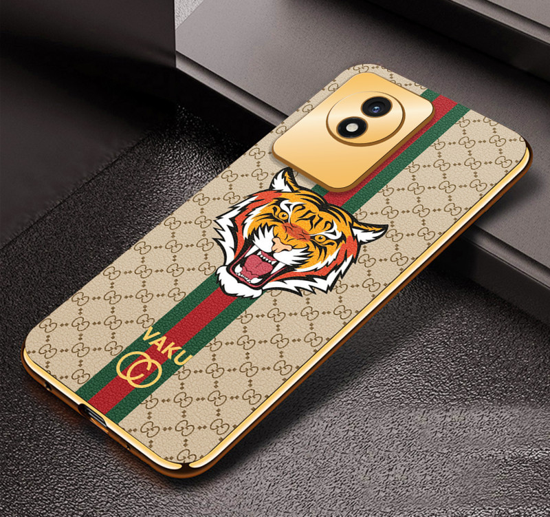 Vaku ® Vivo Y02 Lynx Leather Pattern Gold Electroplated Soft TPU Back Cover Case