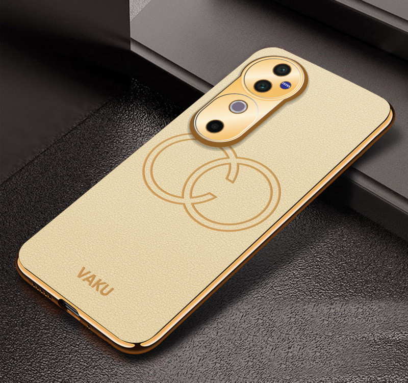 Vaku ® Vivo V40 5G Skylar Leather Pattern Gold Electroplated Soft TPU Back Cover