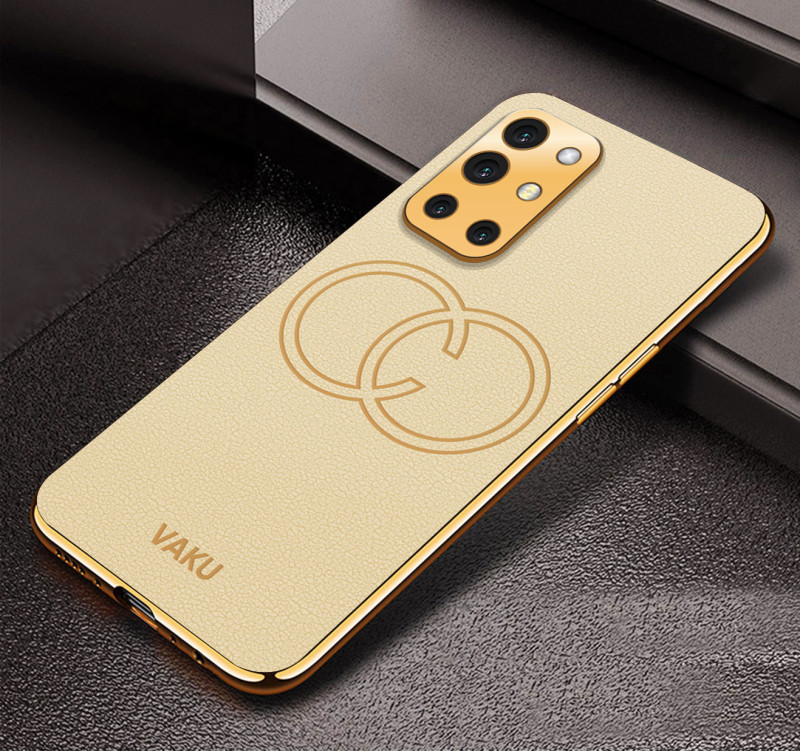 Vaku ® OnePlus 9R Skylar Leather Pattern Gold Electroplated Soft TPU Back Cover