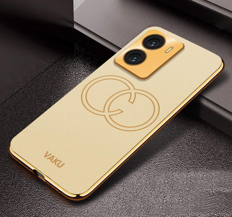Vaku ® Vivo T2x 5G Skylar Leather Pattern Gold Electroplated Soft TPU Back Cover