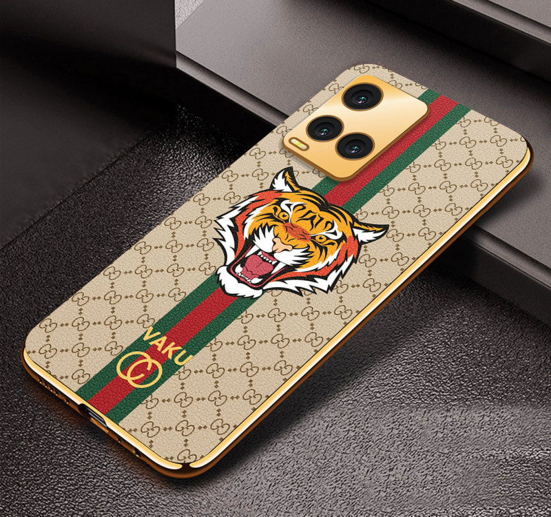 Vaku ® Vivo Y33T Lynx Designer Leather Pattern Gold Electroplated Soft TPU Back Cover Case